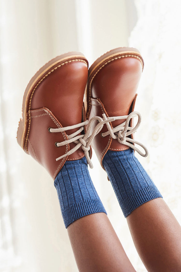 Dark Tan Leather Kids Desert Boots