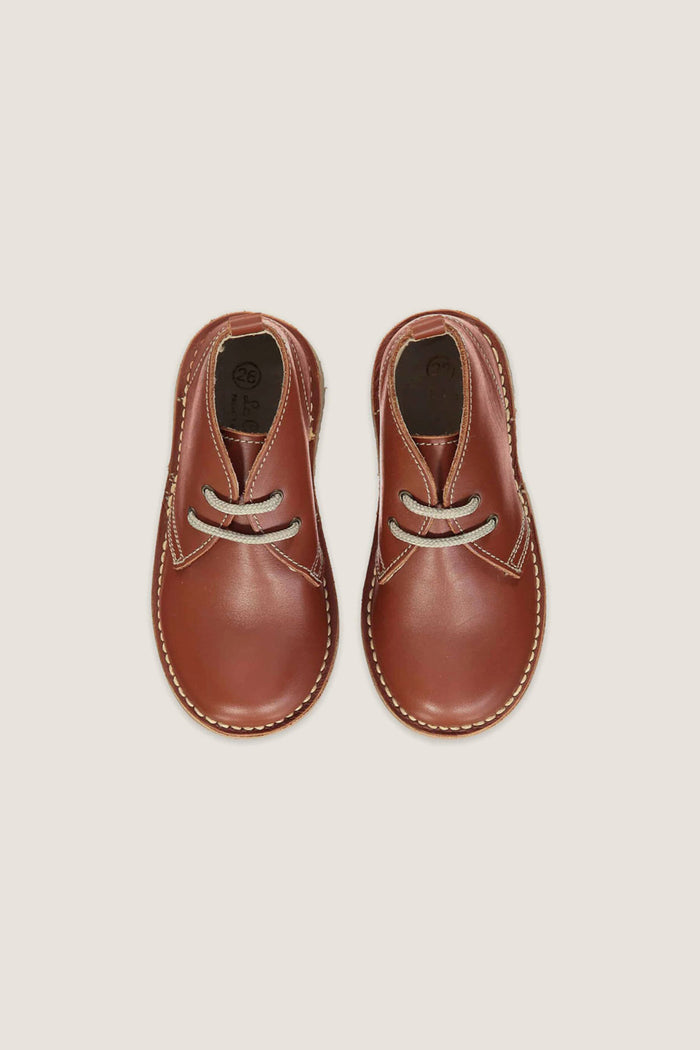 Dark Tan Leather Kids Desert Boots
