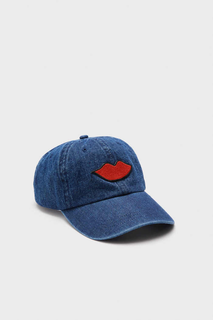 Denim with Lips Patch Baseball Hat