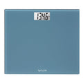 Slate blue digital bathroom scale with rounded corners and a large display showing 139.6 lb