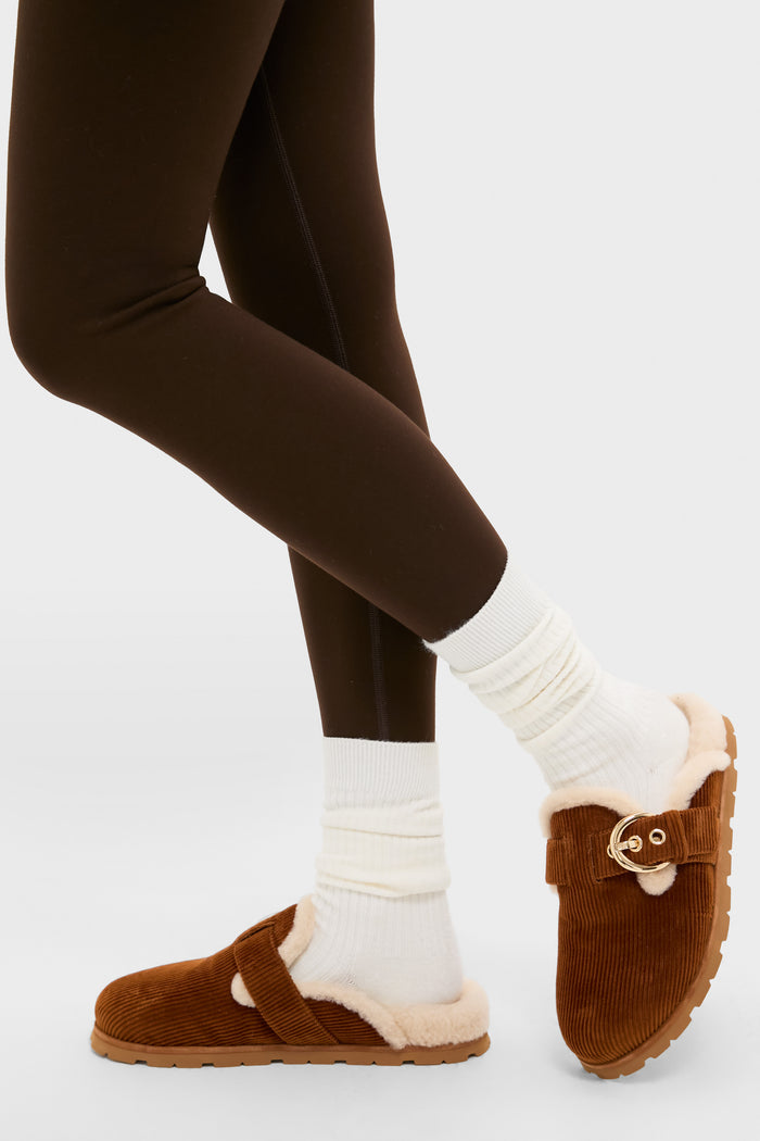 Doe and Vanilla Corduroy Velvet Chrystie Shearling Mules