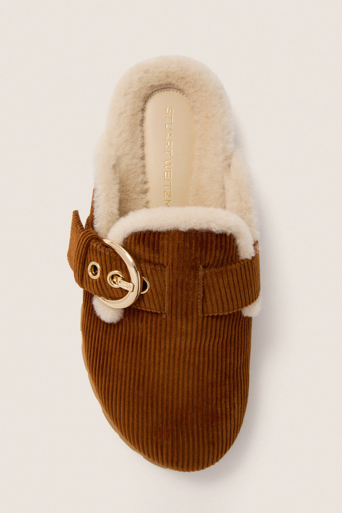 Doe and Vanilla Corduroy Velvet Chrystie Shearling Mules