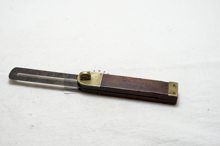 EARLY CONNECTICUT STYLE ROSEWOOD AND BRASS SLIDING BEVEL SQUARE