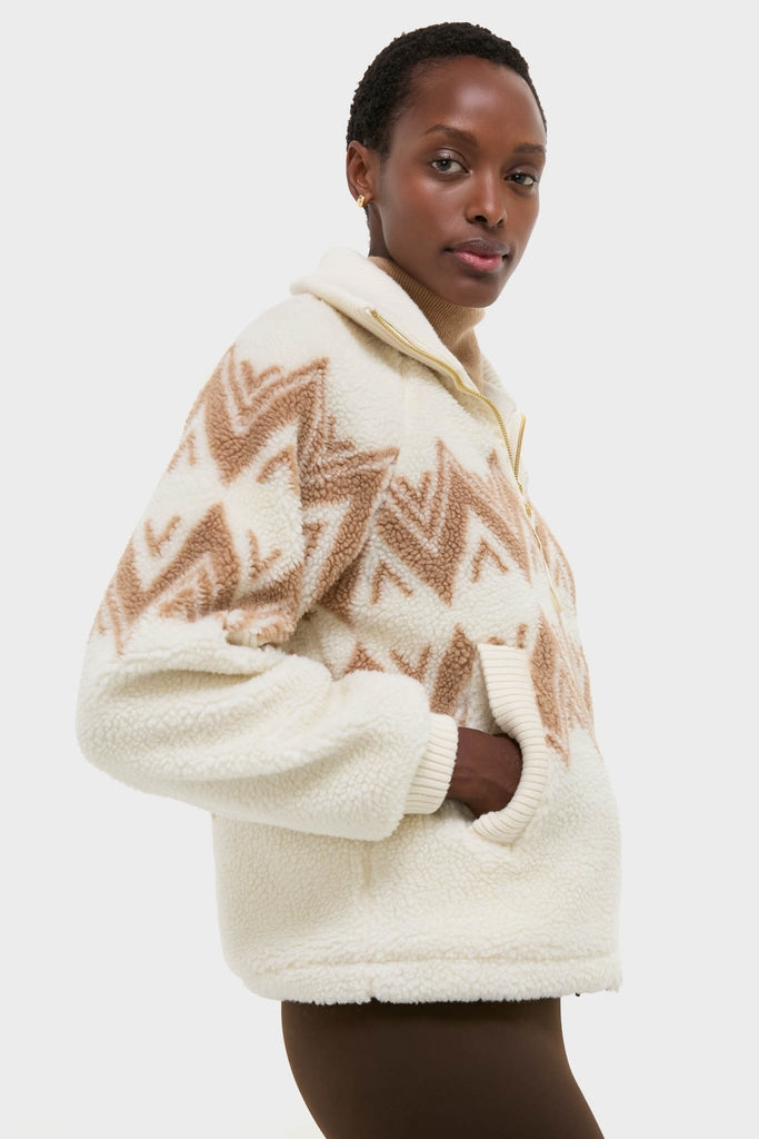 Egret Hendrik Half Zip Sherpa jacket showcases a classic, effortless look with its geometric pattern, relaxed fit, and high-end features for fun, stylish winter wear.