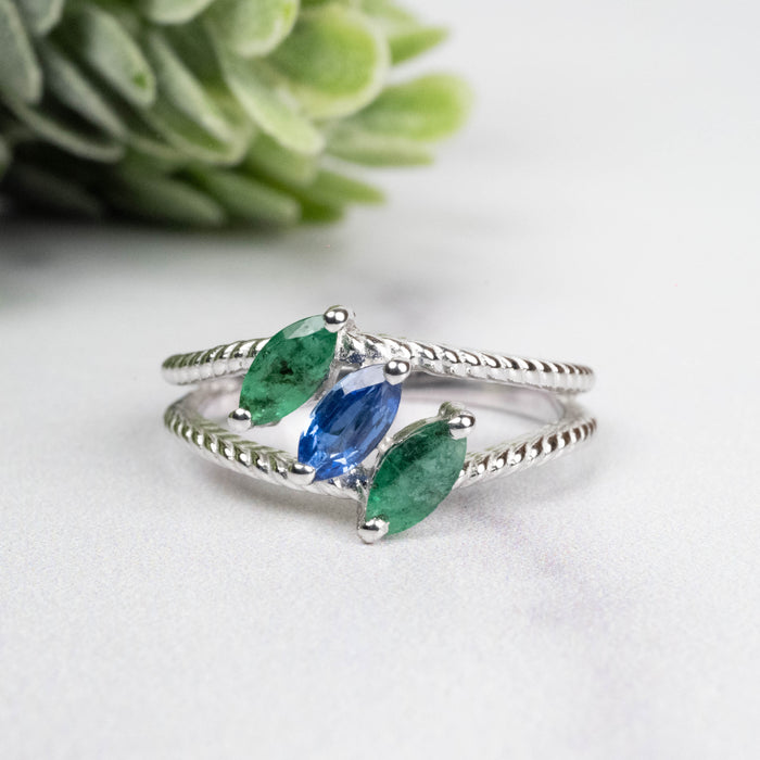Emerald + Kyanite Ring 6x3mm Size 6 - InnerVision Crystals