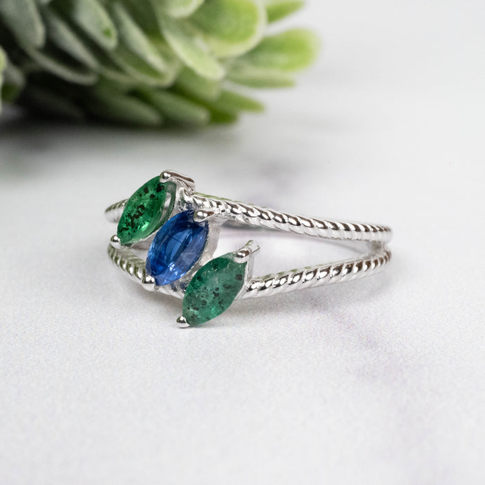 Emerald + Kyanite Ring 6x3mm Size 7 - InnerVision Crystals