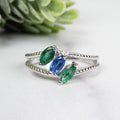 Emerald + Kyanite Ring 6x3mm Size 8 - InnerVision Crystals