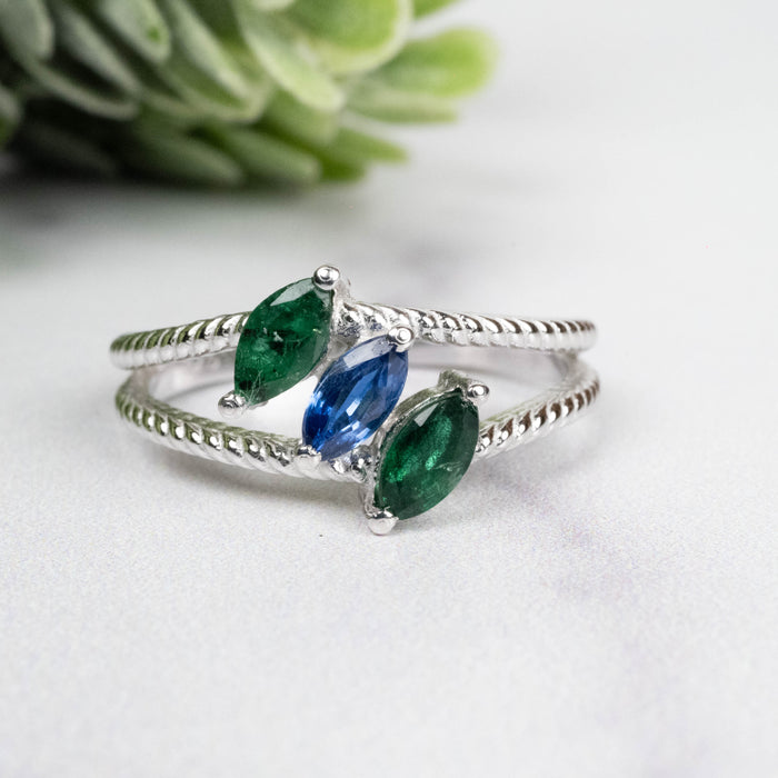 Emerald + Kyanite Ring 6x3mm Size 8 - InnerVision Crystals