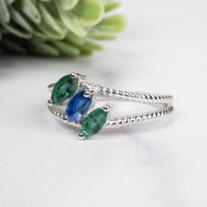Emerald + Kyanite Ring 6x3mm Size 8 - InnerVision Crystals