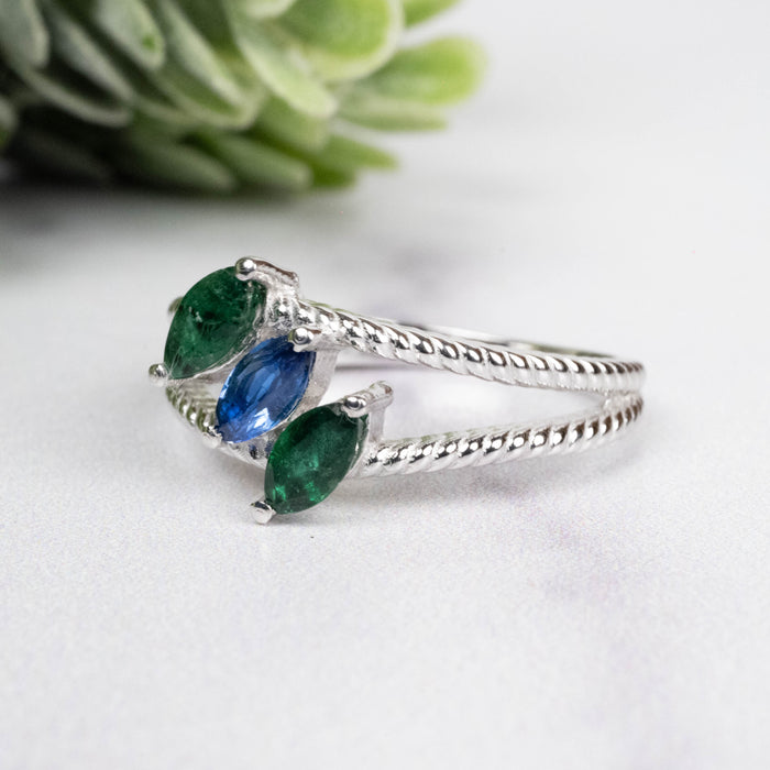 Emerald + Kyanite Ring 6x3mm Size 8 - InnerVision Crystals