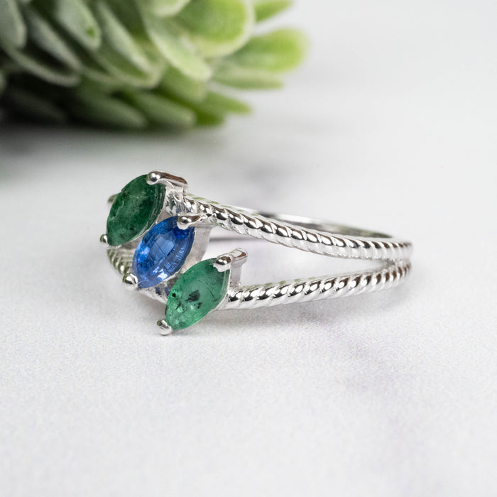 Emerald + Kyanite Ring 6x3mm Size 8 - InnerVision Crystals