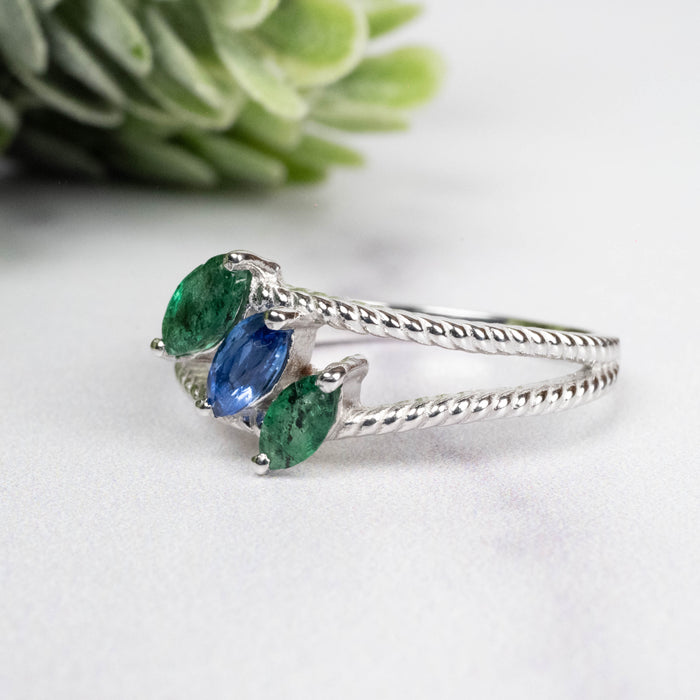 Emerald + Kyanite Ring 6x3mm Size 9 - InnerVision Crystals