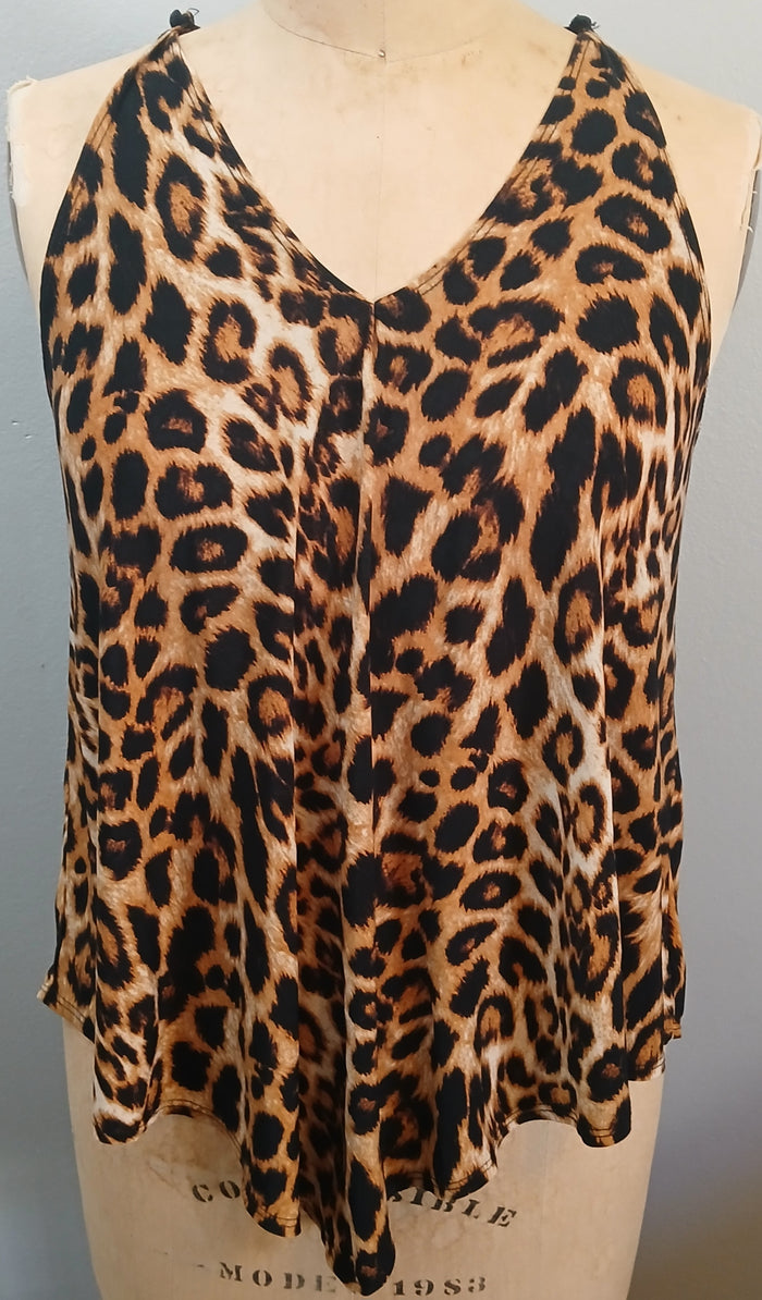 FIRST LOVE XL Tan Black Brown Leopard Animal Print Sleeveless V Neck Flowy Tank Top