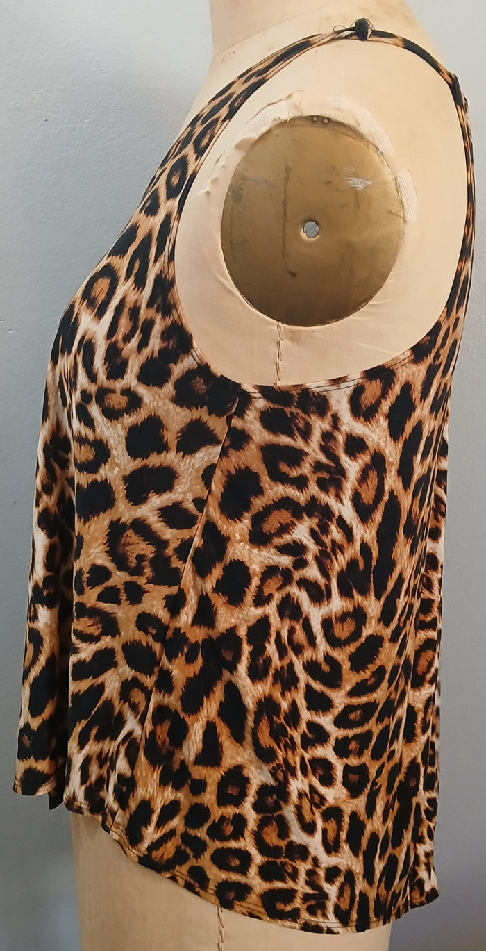 FIRST LOVE XL Tan Black Brown Leopard Animal Print Sleeveless V Neck Flowy Tank Top