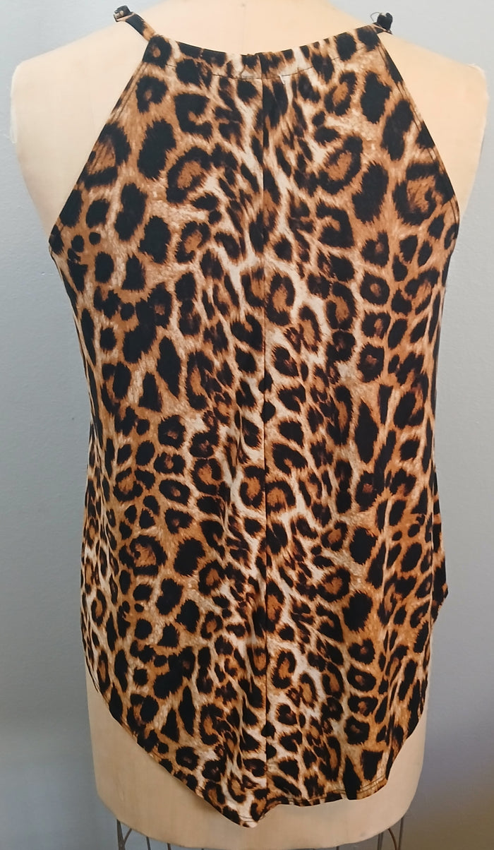 FIRST LOVE XL Tan Black Brown Leopard Animal Print Sleeveless V Neck Flowy Tank Top
