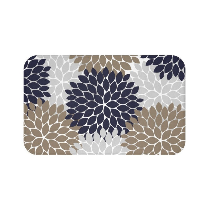 Floor Mat | Blue, Tan and Gray Flower Burst | Memory Foam - MAT15