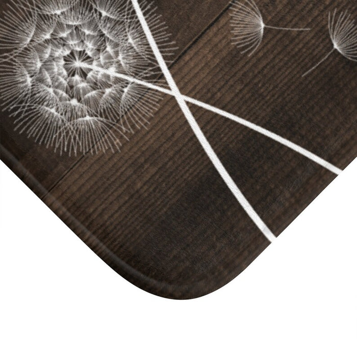 Floor Mat | Rustic Brown Wood Plank and White Blowing Dandelion - MAT18