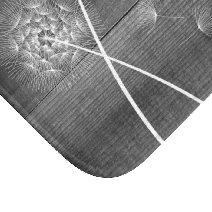 Floor Mat | Rustic Gray Wood Plank Design White Blowing Dandelion | Memory Foam Mat - MAT12