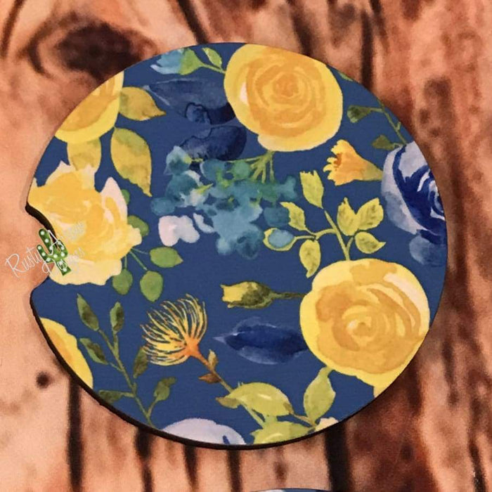 Floral and Stripes Air Freshener and Coaster Set Blue 2 - Air Freshener
