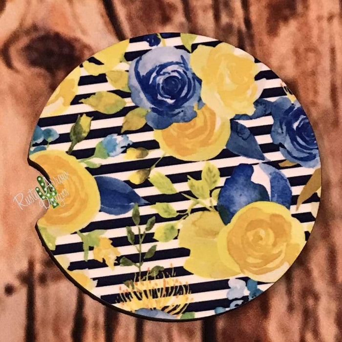 Floral and Stripes Air Freshener and Coaster Set Blue - Air Freshener