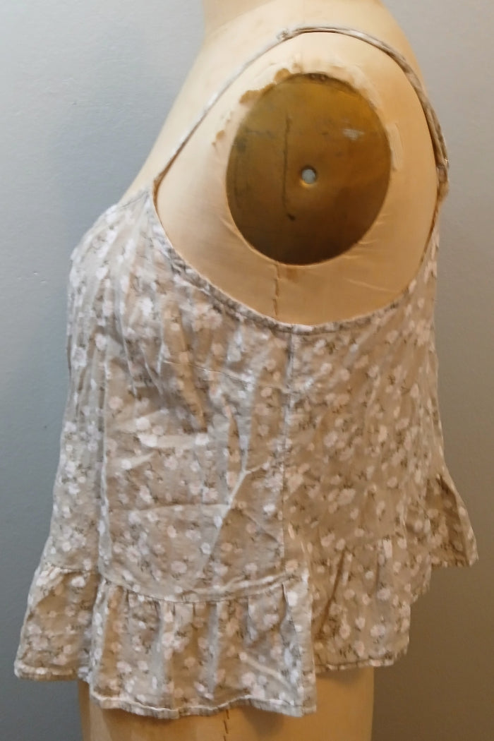 FOREVER 21 XXL Tan White Floral Button Front Spaghetti Strap Peplum Tank Top