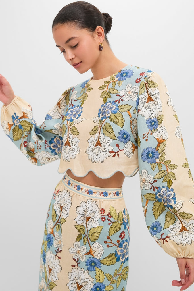Garden Scarf Blue Long Sleeve Blouse
