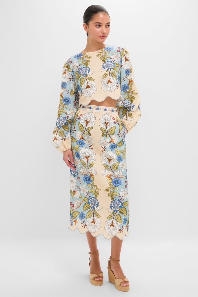 Garden Scarf Blue Midi Skirt