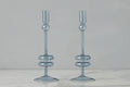 Glass Candlestick Pair, Medium, Denim