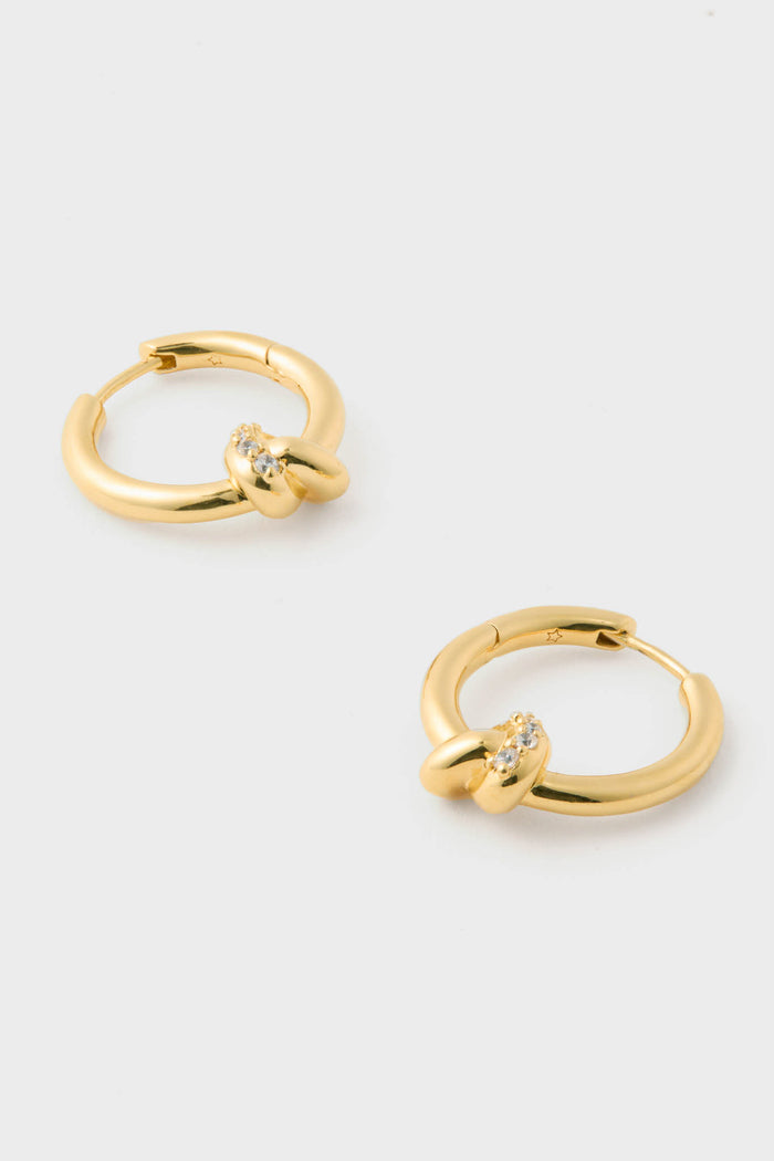 Gold Lucy Williams Pave Knot Small Hoop Earrings