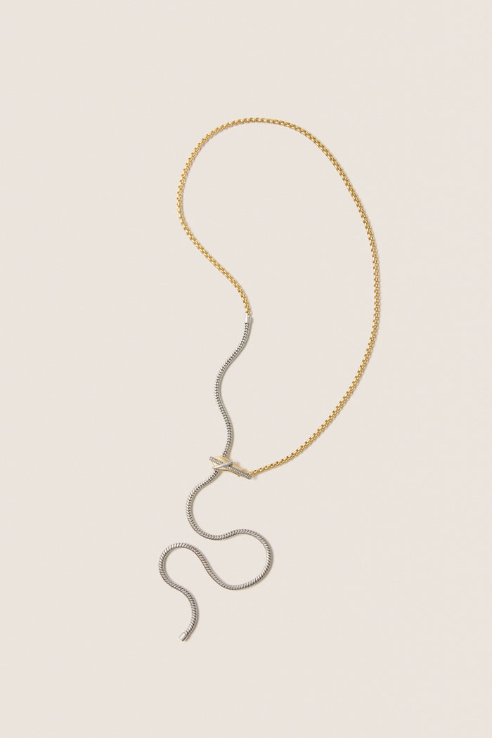 Gold, Silver and Crystal Venom Lariat Necklace