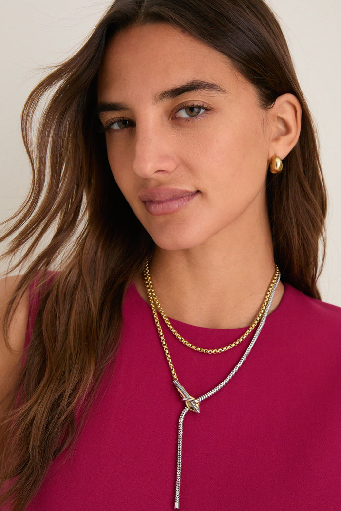 Gold, Silver and Crystal Venom Lariat Necklace