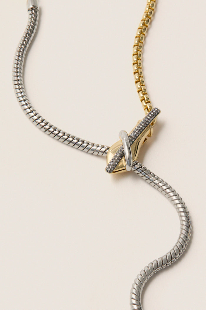 Gold, Silver and Crystal Venom Lariat Necklace