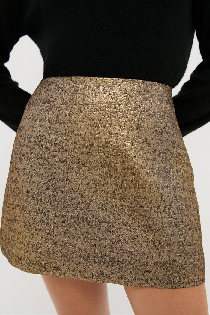 Gold Textured Jacquard Meg A-Line Mini Skirt