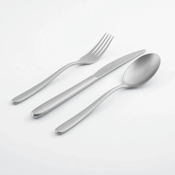 The Sambonet Hannah Antico Flatware 5 Piece Setting—featuring stainless steel utensils—is arranged diagonally on a plain white background.
