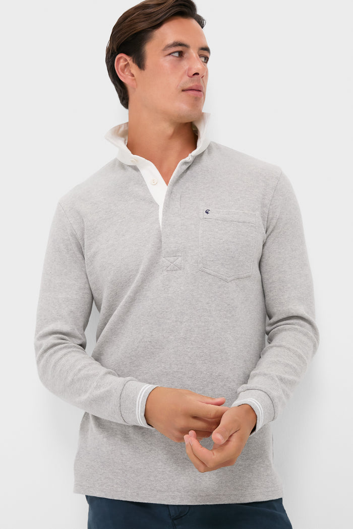 Heather Grey Waffle Rugby Polo
