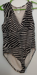H&M XL Black White Zebra Print Sleeveless Deep V Neck Bodysuit Animal Pattern