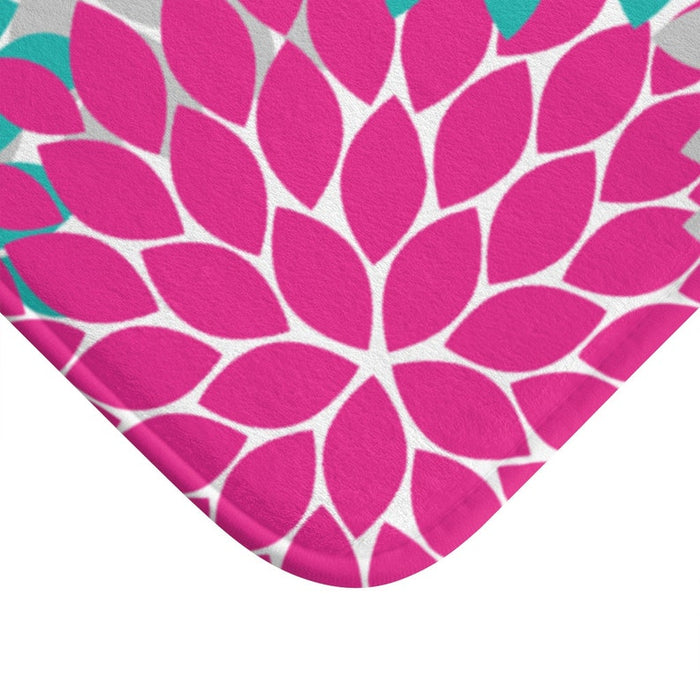 Hot Pink, Aqua and Gray Flower Burst Memory Foam Mat - MAT138
