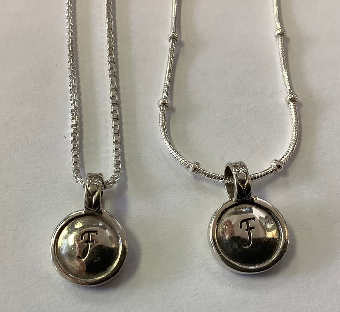 Initial F sterling silver necklace by Mary Kay Donnelly