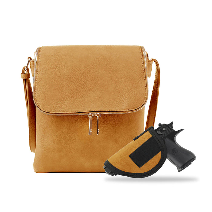 Jessie James Cheyanne Concealed Carry Crossbody with Lock & Key. Mustard