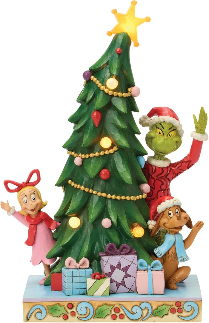 Jim Shore Grinch, Cindy, & Max Peeking Out from Tree