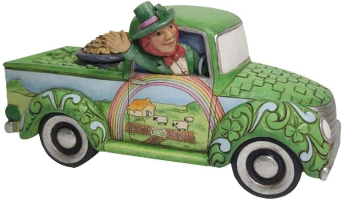 Jim Shore Heartwood Creek Leprechaun in Green Truck  #6010268  Free Shipping