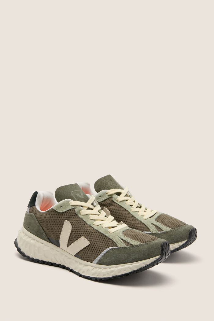 Kaki Pierre Condor Royale Sneakers feature an olive-green mesh and suede upper with cream laces, offering a classic, effortless style for fun, high-end casual wear.