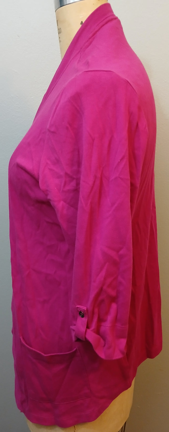 KAREN SCOTT 1X Hot Pink Open Front Long Sleeve Lightweight Knit Cardigan Sweater