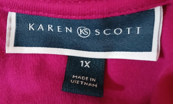 KAREN SCOTT 1X Hot Pink Open Front Long Sleeve Lightweight Knit Cardigan Sweater