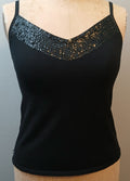 KENAR XL Black Sleeveless Spaghetti Strap Tank Top with Sequin V Neckline Dressy