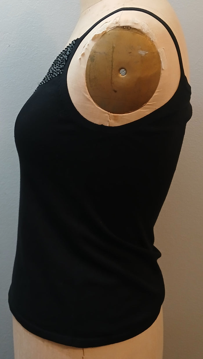 KENAR XL Black Sleeveless Spaghetti Strap Tank Top with Sequin V Neckline Dressy