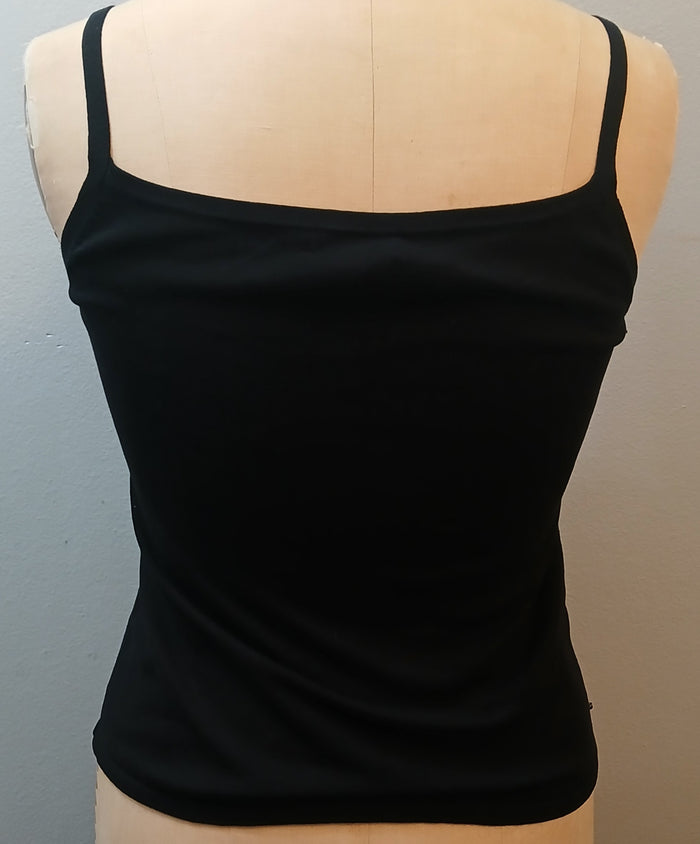 KENAR XL Black Sleeveless Spaghetti Strap Tank Top with Sequin V Neckline Dressy
