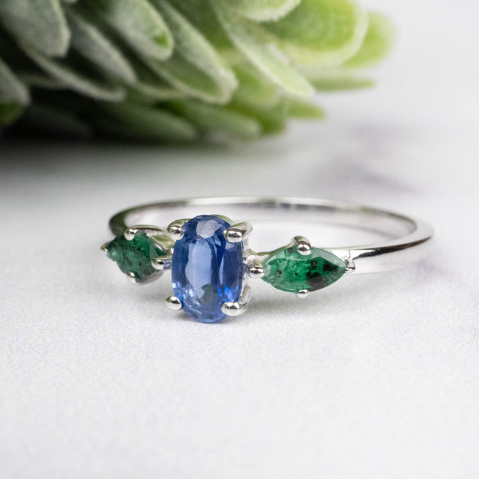 Kyanite + Emerald Ring 5-6mm Size 7 - InnerVision Crystals