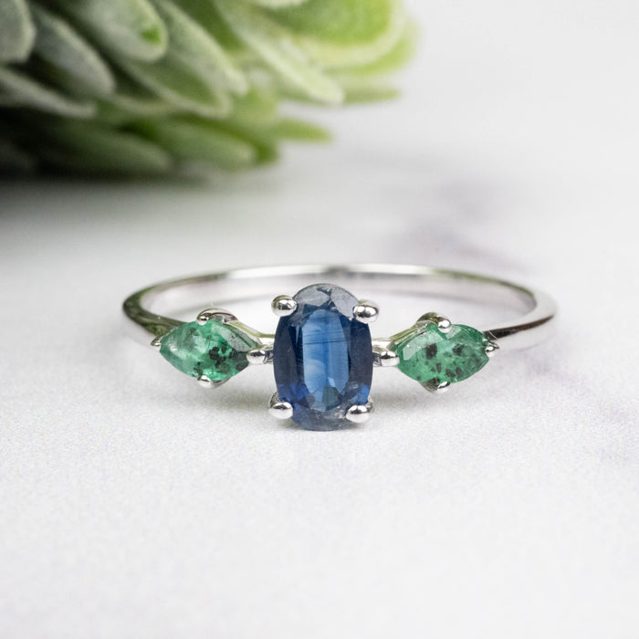 Kyanite + Emerald Ring 5-6mm Size 8 - InnerVision Crystals