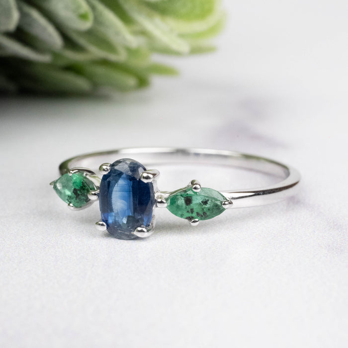 Kyanite + Emerald Ring 5-6mm Size 8 - InnerVision Crystals